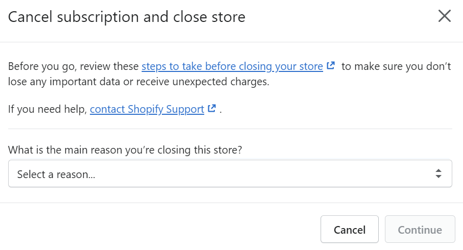 select-a-reason-to-cancel-shopify-subscription