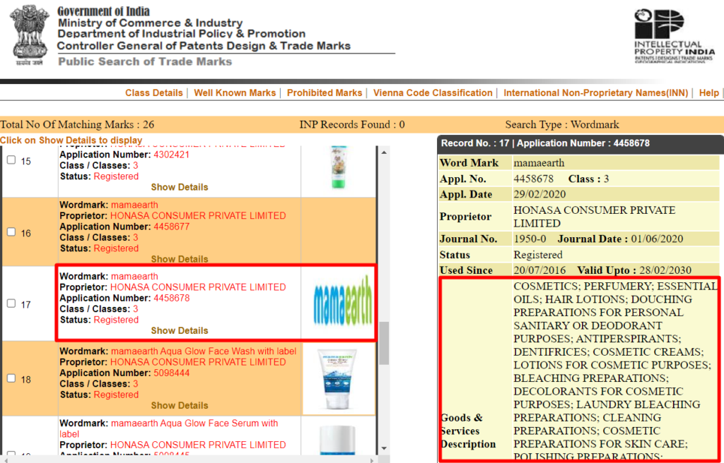 mamaearth-class-3-trademark-application-products-list