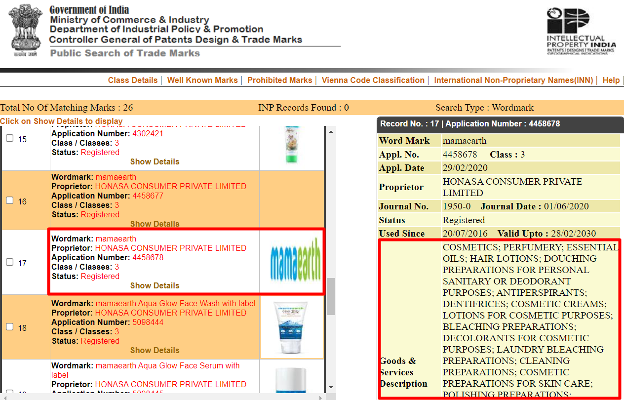 Trademark Class 3 List of all Products and E
