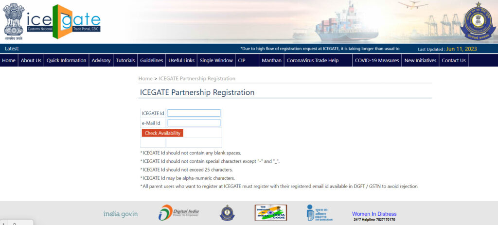 ICEGATE user signup process